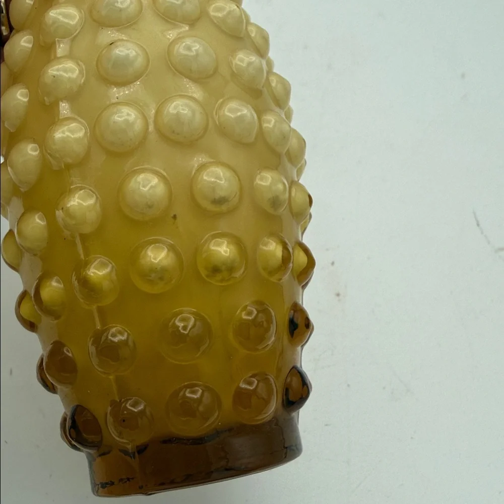 VTG Lefton hand blown hobnail amber/ yellow ombré 9” vase